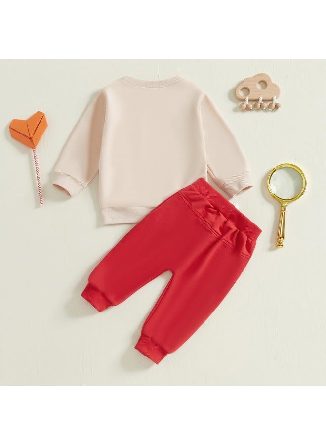 BeQeuewll Baby Boy Valentines Day Outfit Love Clothes Long Sleeve Truck Letter Sweatshirt Jogger Pants Outfits Winter Spring (Truck Dig Apricot, 4-5T) - Image 3