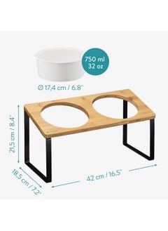 Navaris Dog Bowls With Stand  Large Double Stoneware Food Bowl Set For Dogs With Elevated Holder Made Of Bamboo And Metal  32 Oz (950 Ml) Capacity  - Image 4