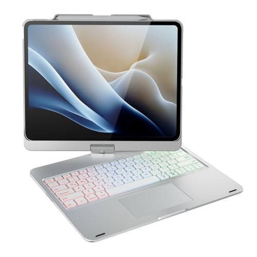 doqo Keyboard case for iPad Air 13 inch (M4/M3/M2),iPad Pro 13 (M5/M4),iPad Pro 12.9"(6th/5th/4th/3rd Gen) Case with Keyboard 360° Rotatable with Trackpad 7 Color Backlit Pencil Holder Silver - Image 1