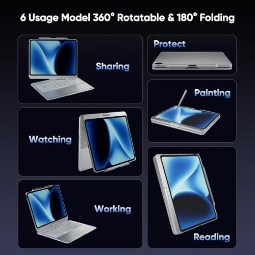 doqo Keyboard case for iPad Air 13 inch (M4/M3/M2),iPad Pro 13 (M5/M4),iPad Pro 12.9"(6th/5th/4th/3rd Gen) Case with Keyboard 360° Rotatable with Trackpad 7 Color Backlit Pencil Holder Silver - Image 4