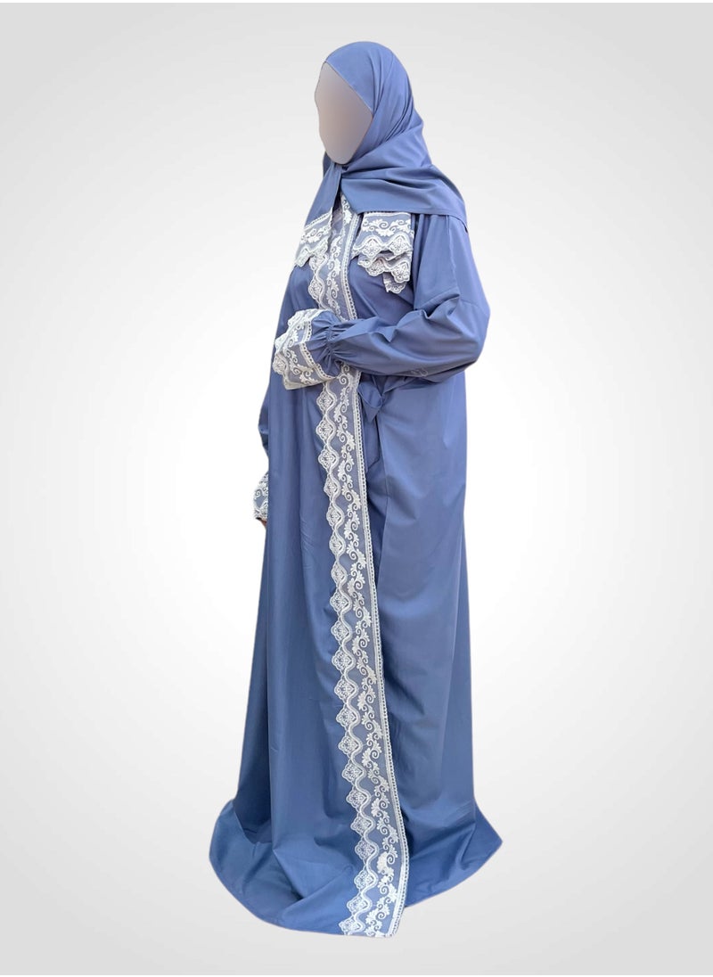 AL-HRAER A Very Soft And Comfortable Prayer Dress With Embroidery Lace Trim Consisting Of One Piece Includes a Veil And It Covers The Whole Body With A Uniform And Wide Size Suitable For All Bodies  - Image 1
