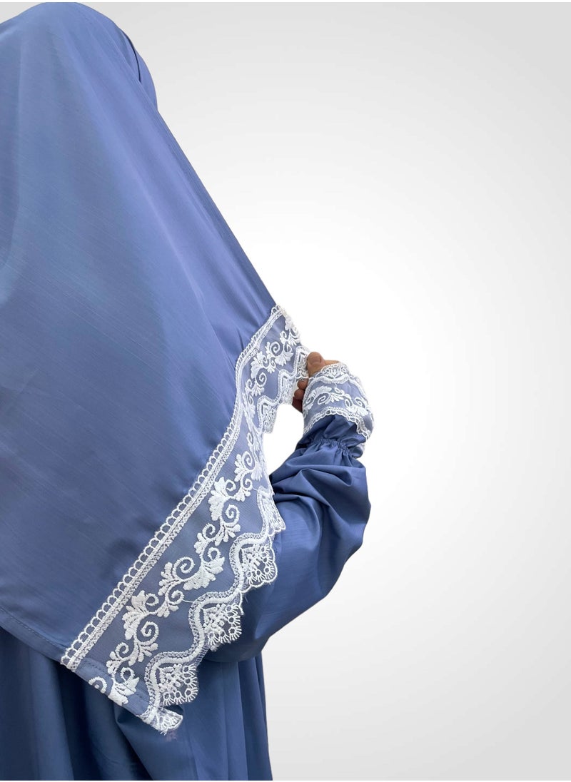 AL-HRAER A Very Soft And Comfortable Prayer Dress With Embroidery Lace Trim Consisting Of One Piece Includes a Veil And It Covers The Whole Body With A Uniform And Wide Size Suitable For All Bodies  - Image 2