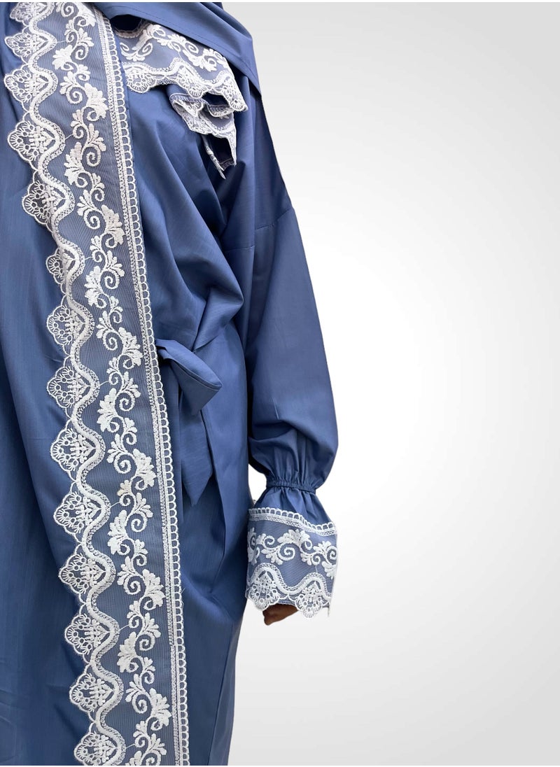 AL-HRAER A Very Soft And Comfortable Prayer Dress With Embroidery Lace Trim Consisting Of One Piece Includes a Veil And It Covers The Whole Body With A Uniform And Wide Size Suitable For All Bodies  - Image 3