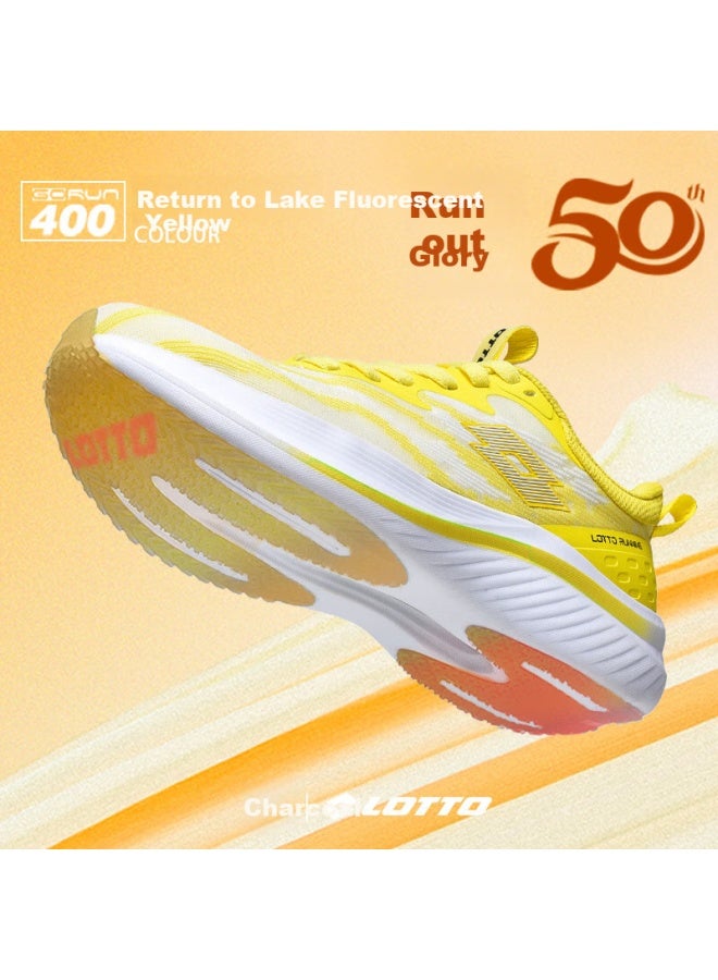 Lotto Men's Shoes, Carbon Plate Running Shoes, Spring And Summer Mesh Breathable Sneakers, Shock-absorbing Wear-resistant Rebound Racing Shoes, Bright Yellow, Size 41 - Image 1