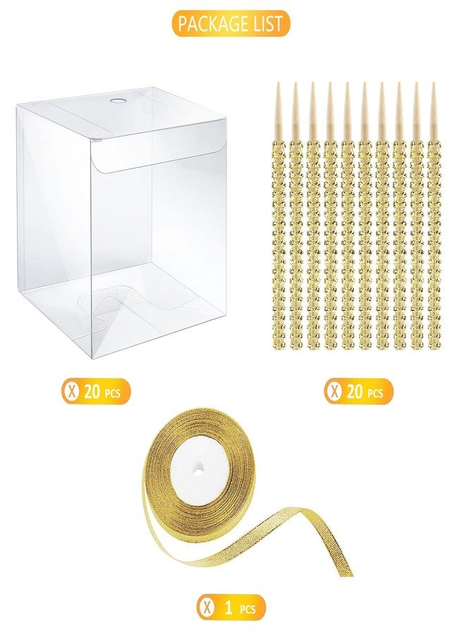 MGWOTH Candy Apple Boxes with Bling Stick Hole Set,20 Pack Caramel Apple Wrapping Kit with Clear Containers & Rhinestone Bamboo Skewers & Glitter Ribbons,Top for Cake Pop Chocolate Treat - Image 4