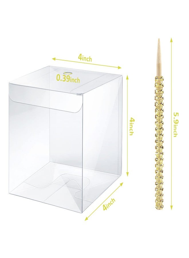 MGWOTH Candy Apple Boxes with Bling Stick Hole Set,20 Pack Caramel Apple Wrapping Kit with Clear Containers & Rhinestone Bamboo Skewers & Glitter Ribbons,Top for Cake Pop Chocolate Treat - Image 3