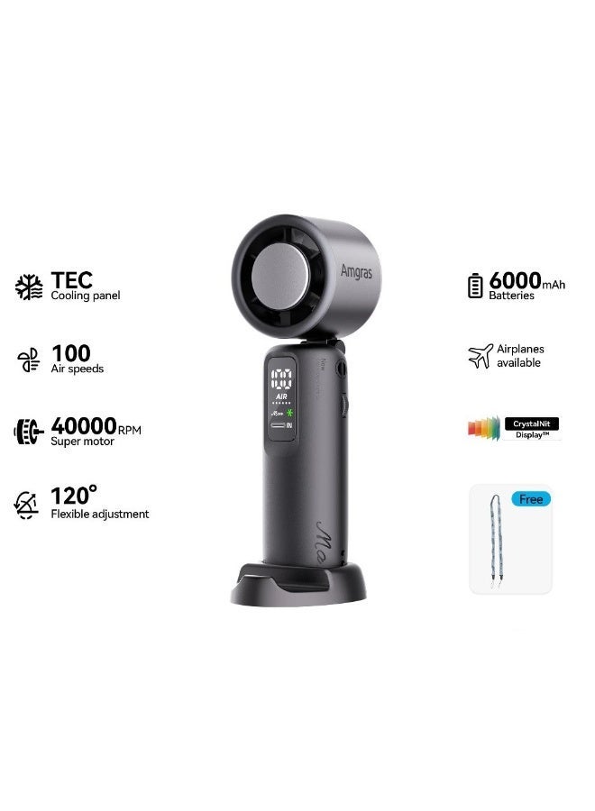 Amgras MetaHeld Fan Max portable handheld fan cooling ultra-high speed turbo fan 100-speed adjustment foldable 6000mAh (Starry Black) - Image 1