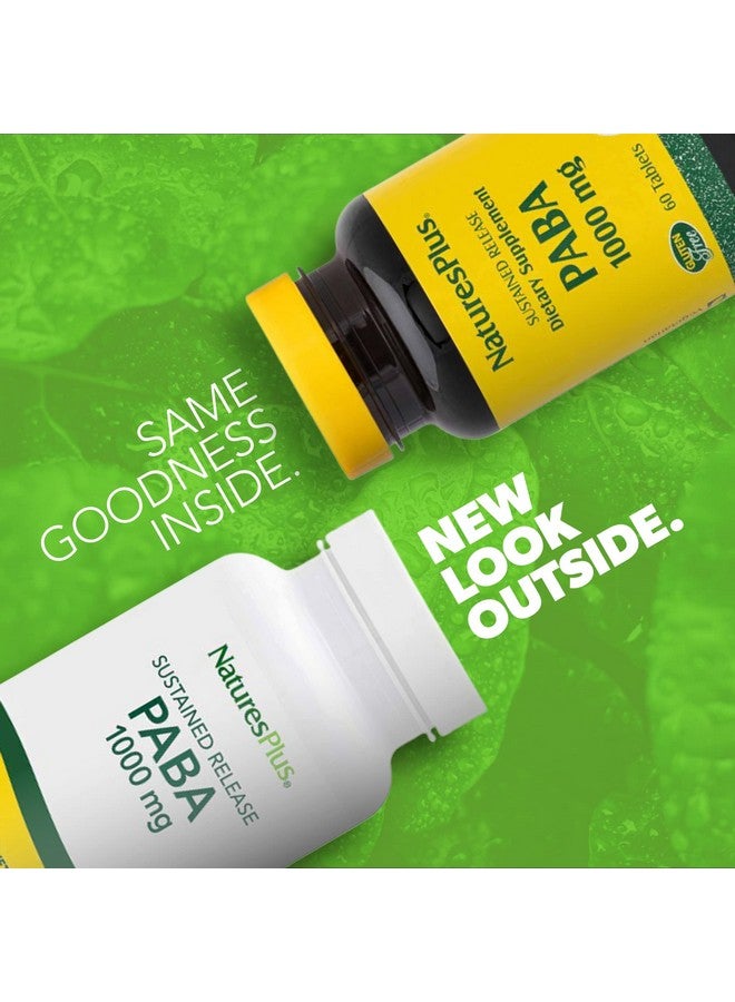 Nature's Plus ناتشرز بلس ببا إفراز مستدام (حمض بارا أمينوبنزويك) 1000 ملغ 60 قرص نباتي لدعم صحة الجلد يعزز إنتاج الطاقة خالي من الغلوتين 60 حصة - Image 3