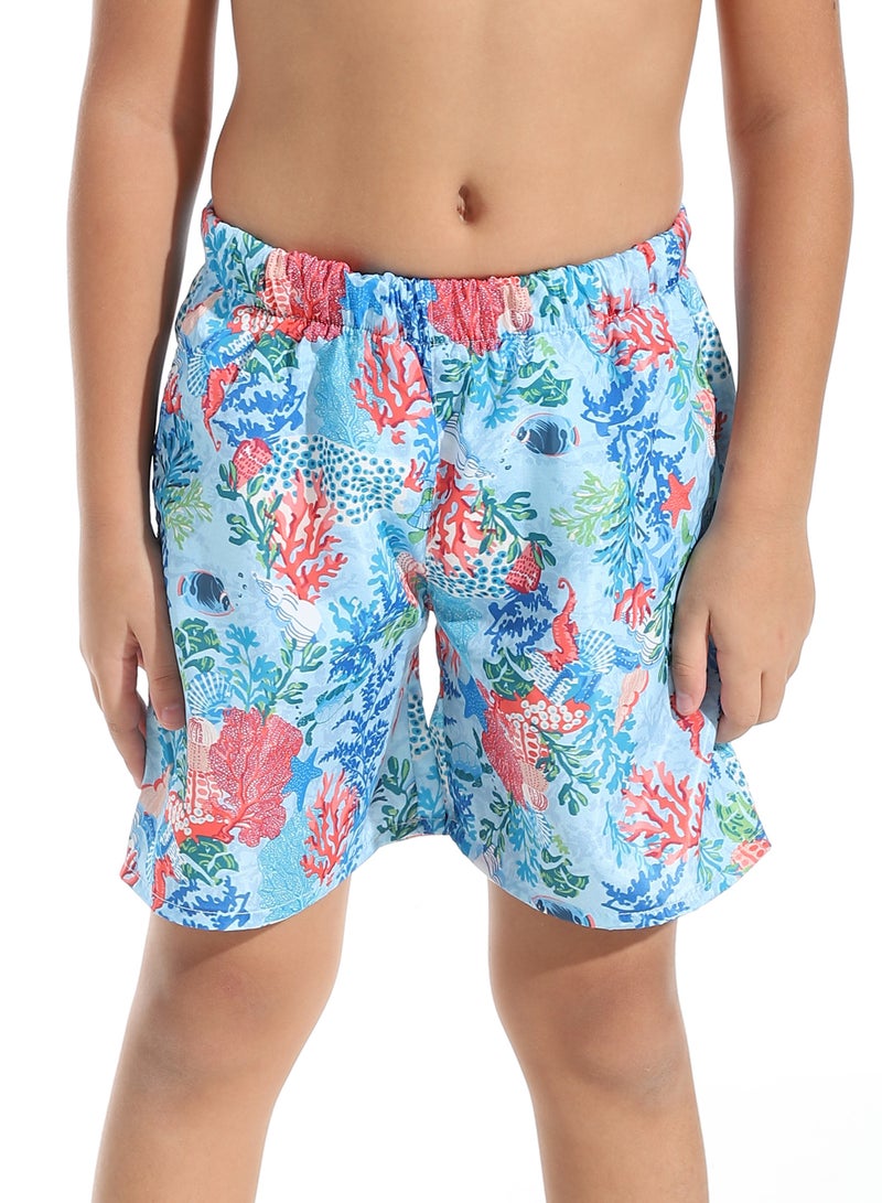 Andora Seaworld Boys Swimsuit With Elastic Waist - Blue & Orange_Multicolour - Image 1