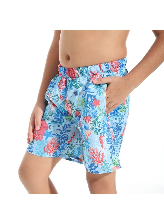 Andora Seaworld Boys Swimsuit With Elastic Waist - Blue & Orange_Multicolour - Image 4