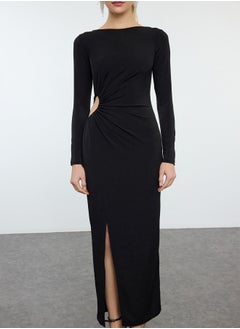 trendyol Black Cut Out/Window Detailed Knitted Midi Elegant Evening Dress TPRAW25EL00053  - Image 3