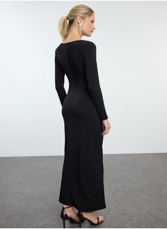 trendyol Black Cut Out/Window Detailed Knitted Midi Elegant Evening Dress TPRAW25EL00053  - Image 5