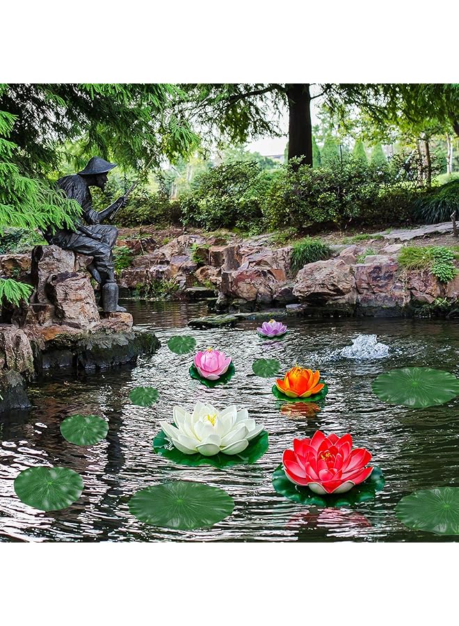 erorex 14Pcs Lily Pads For Ponds Artificial Lotus Realistic Water Lily Pads Leaves And Floating Foam Lotuses For Garden Koi Fish Pond Aquarium Pool Wedding Decor  - Image 4