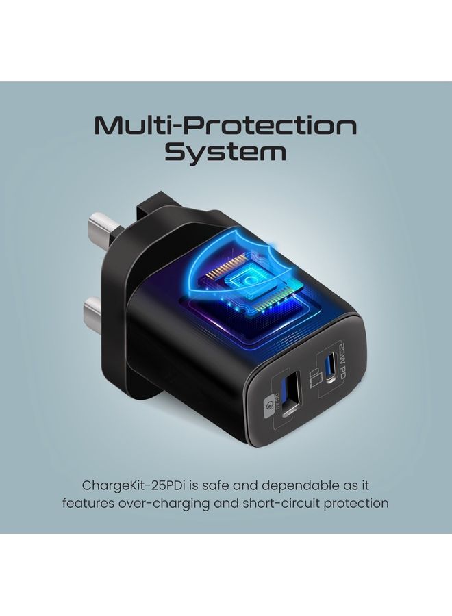 بروميت شاحن تيار متردد مزدوج المنفذ 25 وات مع كابل من النوع C إلى Lightning بطول 1.2 متر - Image 5
