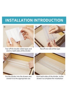 KASTWAVE Drawer Dividers Organizers 4 Pack,Adjustable 3.2" High Expandable from 12.2-21.7" Kitchen Organizer, Clear Plastic Drawers Separators for Clothing, Utensils and Office Storage  - Image 2