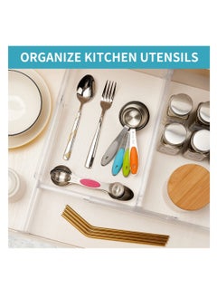 KASTWAVE Drawer Dividers Organizers 4 Pack,Adjustable 3.2" High Expandable from 12.2-21.7" Kitchen Organizer, Clear Plastic Drawers Separators for Clothing, Utensils and Office Storage  - Image 5