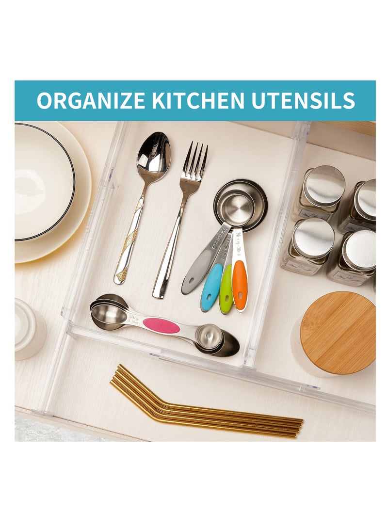 KASTWAVE Drawer Dividers Organizers 4 Pack,Adjustable 3.2" High Expandable from 12.2-21.7" Kitchen Organizer, Clear Plastic Drawers Separators for Clothing, Utensils and Office Storage - Image 5