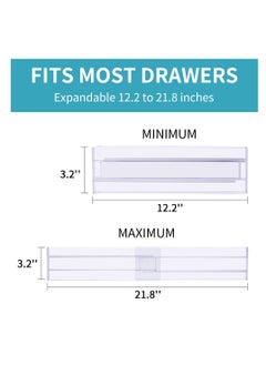 KASTWAVE Drawer Dividers Organizers 4 Pack,Adjustable 3.2" High Expandable from 12.2-21.7" Kitchen Organizer, Clear Plastic Drawers Separators for Clothing, Utensils and Office Storage  - Image 3