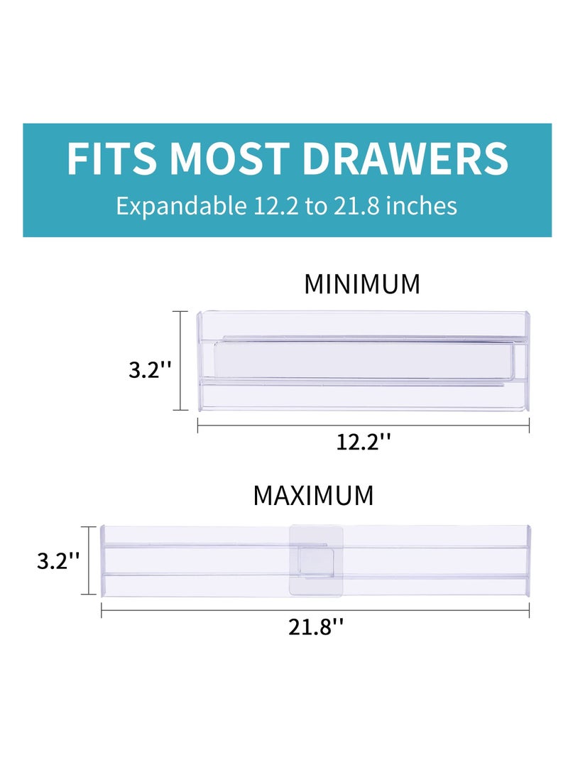 KASTWAVE Drawer Dividers Organizers 4 Pack,Adjustable 3.2" High Expandable from 12.2-21.7" Kitchen Organizer, Clear Plastic Drawers Separators for Clothing, Utensils and Office Storage - Image 3