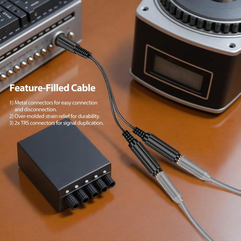 OBVIS ICESPRING 1/4" 6.35mm Stereo Plug/Male to Dual 1/4" 6.35mm Jack/Female Splitter Adapter Cable Converter 0.6 feet - Image 5