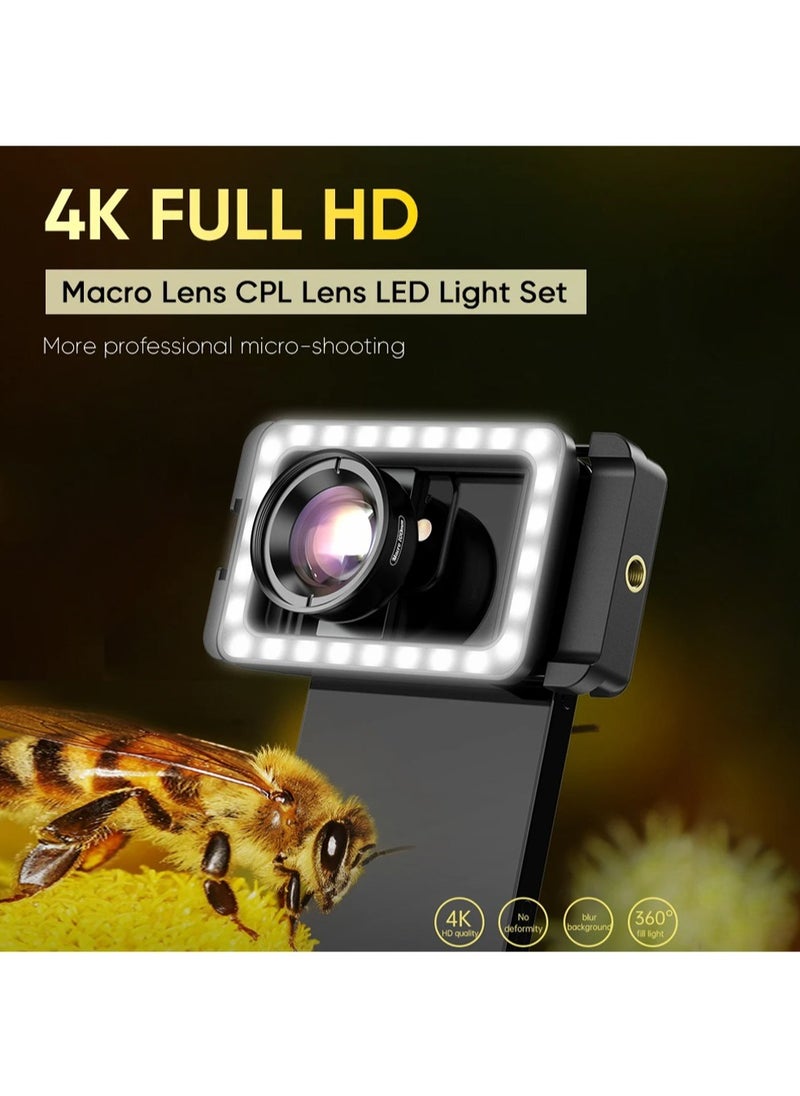 APEXEL - New Upgraded 4k HD 100mm macro lens With LED Fill Light Universal Clamp Micro Lenses for Samsung all smartphones - Image 1