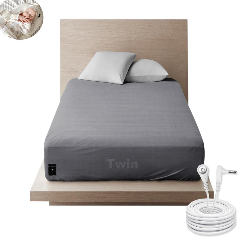 NHIDKU Grounding Sheets Twin Grounding Fitted Sheet Deep Pocket 90 Cotton 10 Silver Fiber Grounded Sheets Earth Connected Bed Sheet 397514Grey Twin - Image 2