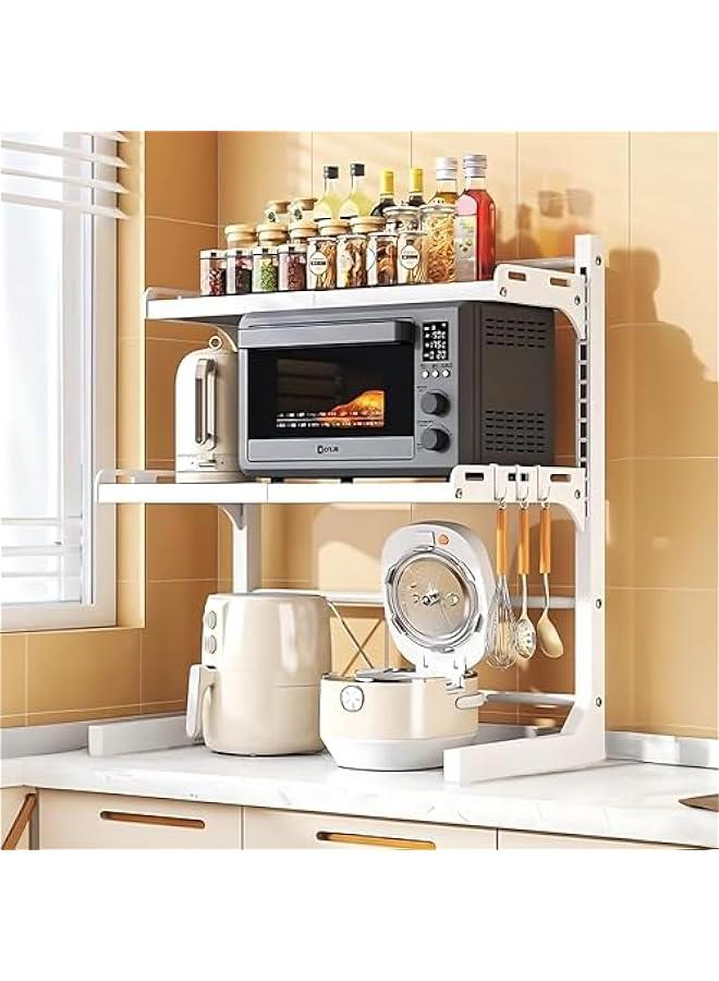 HOOKOR Durku Retractable Adjustable Microwave Stand,Kitchen Organizer,Expandable and Height Adjustable 3 Tier Carbon Steel Shelf Counter Countertop with 4 Clip Hooks,Adjustable Width 40-60cm - Image 1