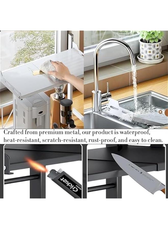 HOOKOR Durku Retractable Adjustable Microwave Stand,Kitchen Organizer,Expandable and Height Adjustable 3 Tier Carbon Steel Shelf Counter Countertop with 4 Clip Hooks,Adjustable Width 40-60cm - Image 3