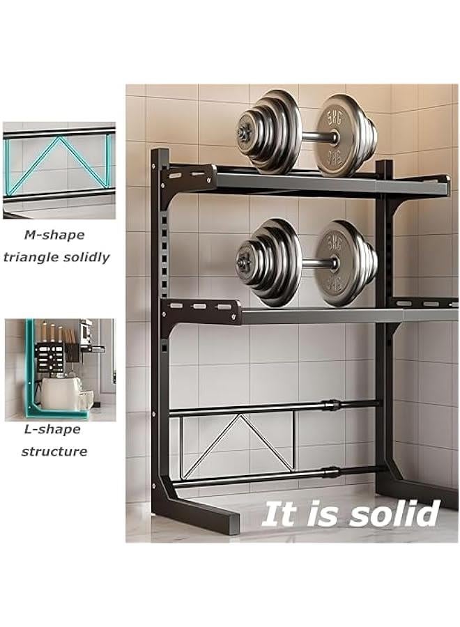 HOOKOR Durku Retractable Adjustable Microwave Stand,Kitchen Organizer,Expandable and Height Adjustable 3 Tier Carbon Steel Shelf Counter Countertop with 4 Clip Hooks,Adjustable Width 40-60cm - Image 4