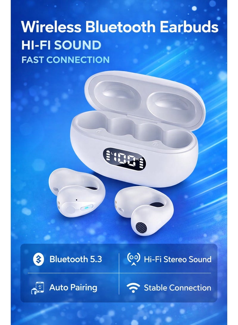 سماعات أذن لاسلكية بتقنية Bluetooth 5.3، صوت ستيريو عالي الدقة (Hi-Fi)، علبة شحن مزودة بشاشة LED، تحكم باللمس، اقتران تلقائي، مقاومة للماء؛ متوافقة مع أجهزة أندرويد وآيفون وآيباد والكمبيوتر المحمول. - Image 1