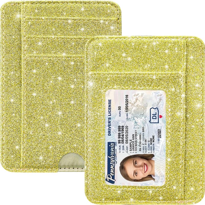 Hot Cool Card Holder Wallet Front Pocket Minimalist Travel Cute Funny Thin Leather With RFID Blocking Small Credit Card Holder Wallet for Men & Women Girls Organizer Gifts, Glitter Gold - Image 1