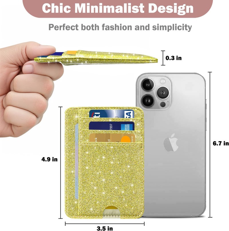 Hot Cool Card Holder Wallet Front Pocket Minimalist Travel Cute Funny Thin Leather With RFID Blocking Small Credit Card Holder Wallet for Men & Women Girls Organizer Gifts, Glitter Gold - Image 4