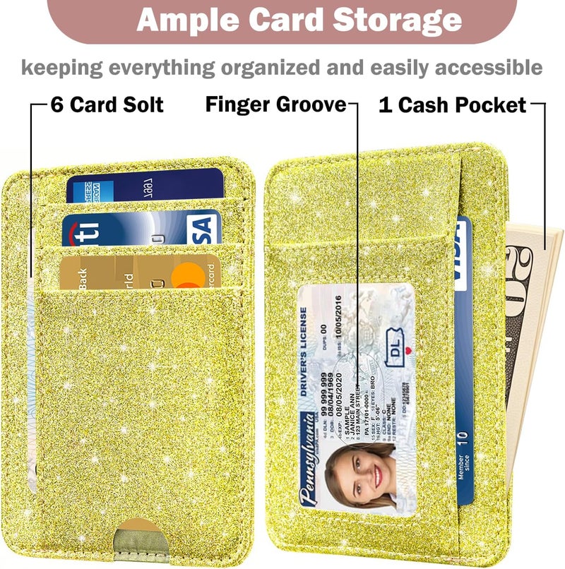 Hot Cool Card Holder Wallet Front Pocket Minimalist Travel Cute Funny Thin Leather With RFID Blocking Small Credit Card Holder Wallet for Men & Women Girls Organizer Gifts, Glitter Gold - Image 3