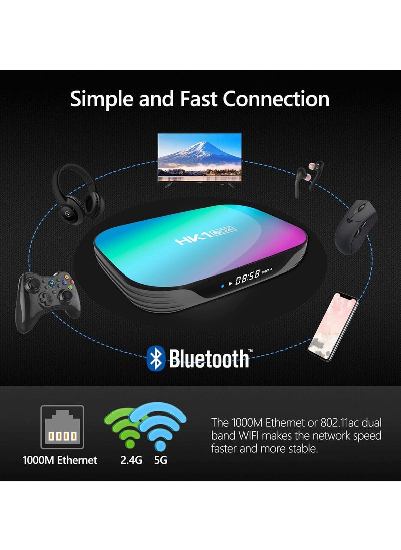 TIGER - HK1 Box Android TV Box with 4GB RAM and 32GB ROM | S905X3 Quad-Core Processor for Ultra-Fast Performance and Smooth Multitasking | 4K UHD Streaming with Stunning Picture Quality | Android OS Smart TV Box with Google Play Access | WiFi Media Sharing via AirPlay, DLNA, Miracast | USB, TF Card Slot, HDMI Support for Versatile Connectivity - Image 1
