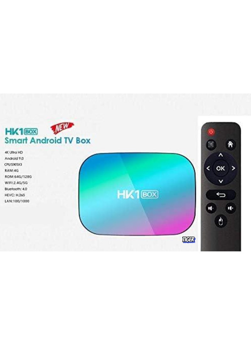 TIGER - HK1 Box Android TV Box with 4GB RAM and 32GB ROM | S905X3 Quad-Core Processor for Ultra-Fast Performance and Smooth Multitasking | 4K UHD Streaming with Stunning Picture Quality | Android OS Smart TV Box with Google Play Access | WiFi Media Sharing via AirPlay, DLNA, Miracast | USB, TF Card Slot, HDMI Support for Versatile Connectivity - Image 1