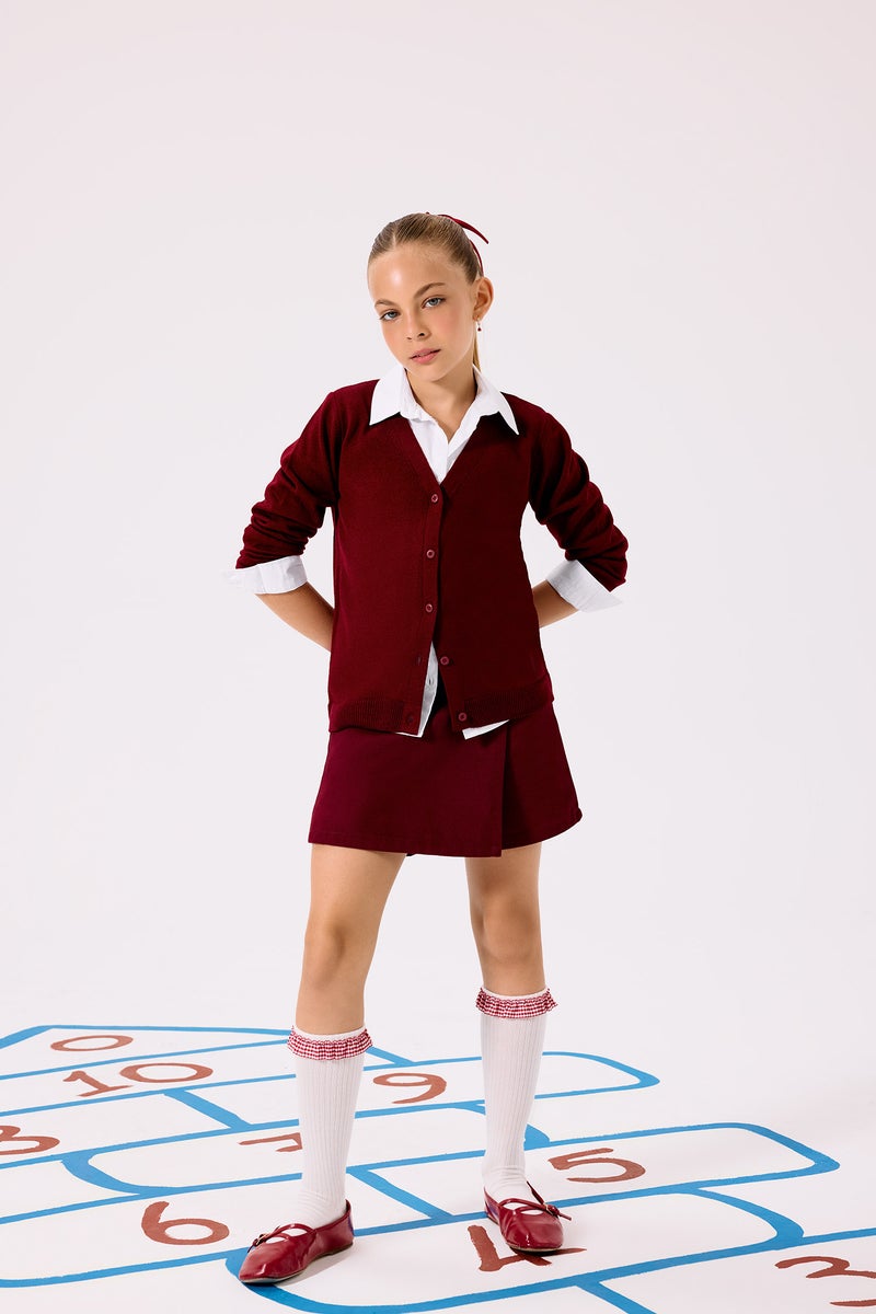 ديفاكتو جيب شورت بناتي جبردين خمري وخصر مطاطي - Image 1