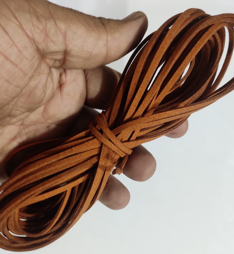 OMX Size - 3mm x1.4mm Faux Flat Suede Cord Roll String Korean Leather Lace Beading Thread Suede Lace Leather Cording for Jewelry Makings (10 Mtr, Brown) - Image 3