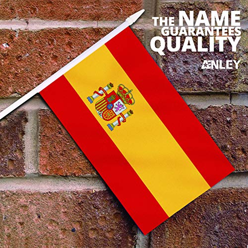Anley Spain Mini Flag 12 Pack - Hand Held Small Miniature Spanish Flags on Stick - Fade Resistant & Vivid Colors - 5x8 Inch with Solid Pole & Spear Top - Image 2