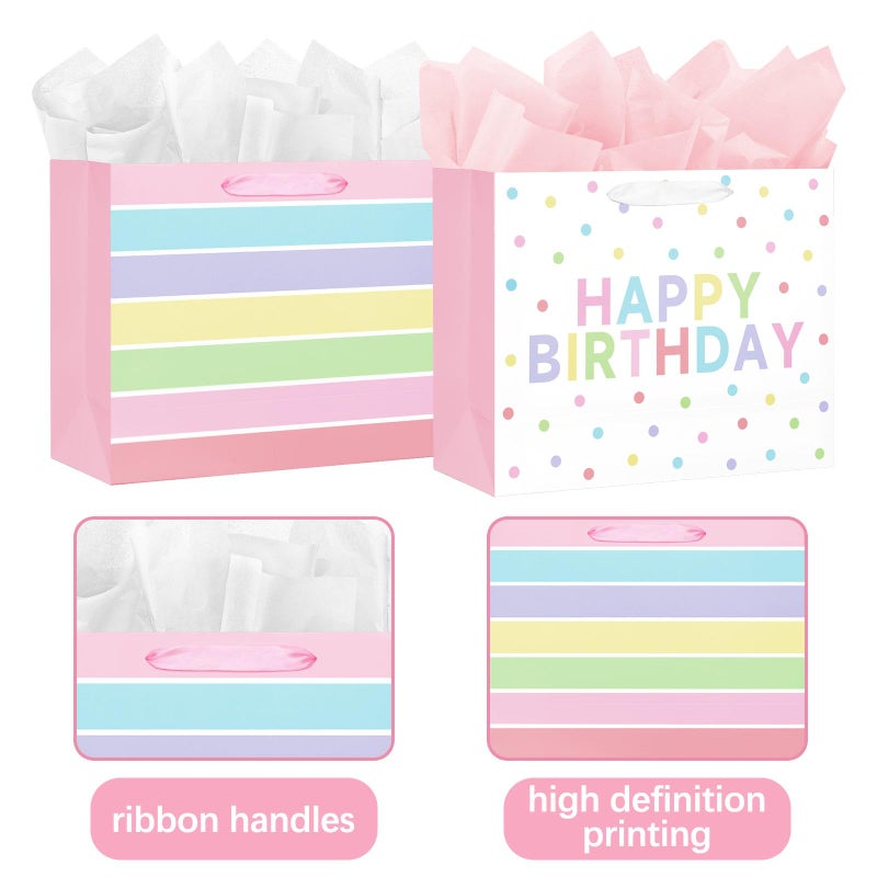 Laidans 2-Pack 13" Large Happy Birthday Gift Bags Party with Tissue Paper, Cards for Girls Women Birthday Party Favors Wrap - Image 4