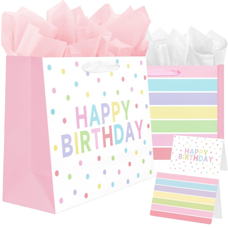 Laidans 2-Pack 13" Large Happy Birthday Gift Bags Party with Tissue Paper, Cards for Girls Women Birthday Party Favors Wrap - Image 1