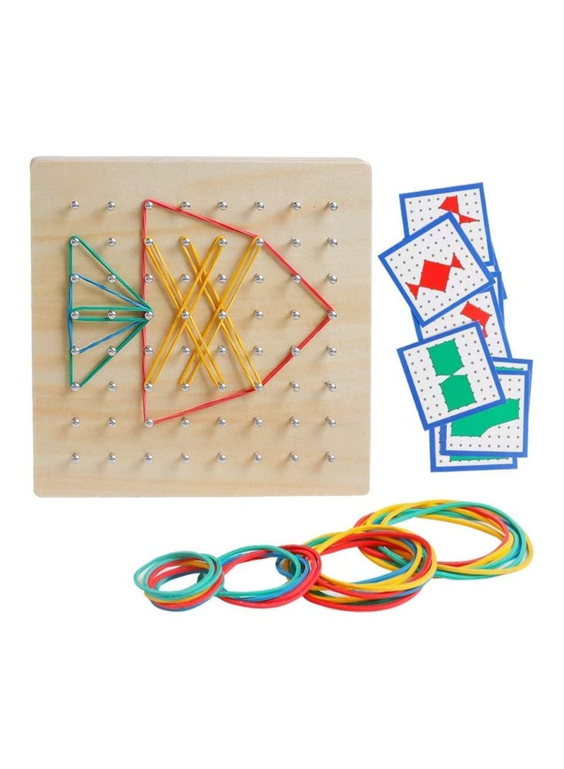 Y&D Wooden Puzzle Matrix, Math Manipulative Material, Graphical Educational Toys with Pattern Cards and Rubber Bands Shape, for 3 4 5 Year Old Kids, STEM Matrix 8x8 Brain Teaser - Image 4
