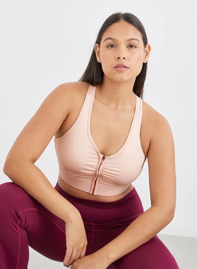Styli Styli Racerback Peep Front Zip Up Medium Support Sports Bra