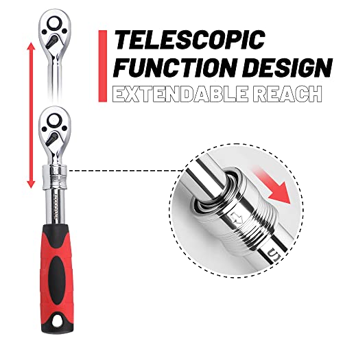 UYECOVE 3-Piece Extendable Ratchet Set, 1/4 3/8 1/2 Inch Extendable Socket Wrench, Ratchet Wrenches Set 72-Tooth Quick-Release, Soft Grip Handle with Storage Tray - Image 4