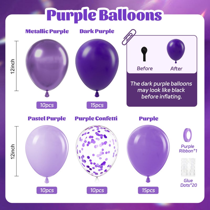 awenztech 60pcs Purple Balloons 12inch with Metallic Pastel Dark Purple Confetti Balloons for Purple Birthday Wedding Baby Shower Party Decorations - Image 2