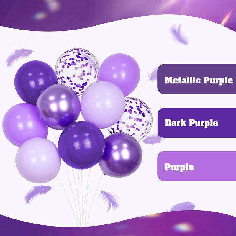 awenztech 60pcs Purple Balloons 12inch with Metallic Pastel Dark Purple Confetti Balloons for Purple Birthday Wedding Baby Shower Party Decorations - Image 4