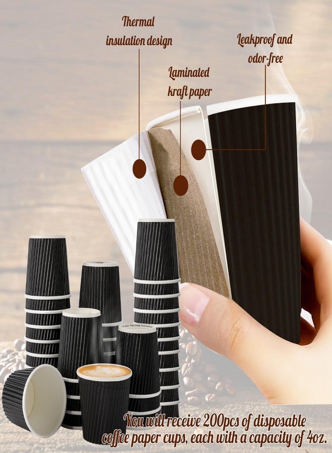Tinsky 200 Pcs 4oz Paper Espresso Cups Ripple Wall Hot Cups For Coffee Disposable Coffee Cup Paper Hot/Cold Drinking Cups for Party, Picnic, Travel and Events (Black) - Image 5