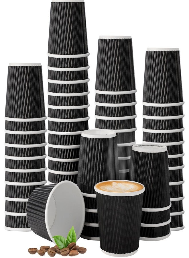 Tinsky 200 Pcs 4oz Paper Espresso Cups Ripple Wall Hot Cups For Coffee Disposable Coffee Cup Paper Hot/Cold Drinking Cups for Party, Picnic, Travel and Events (Black) - Image 1