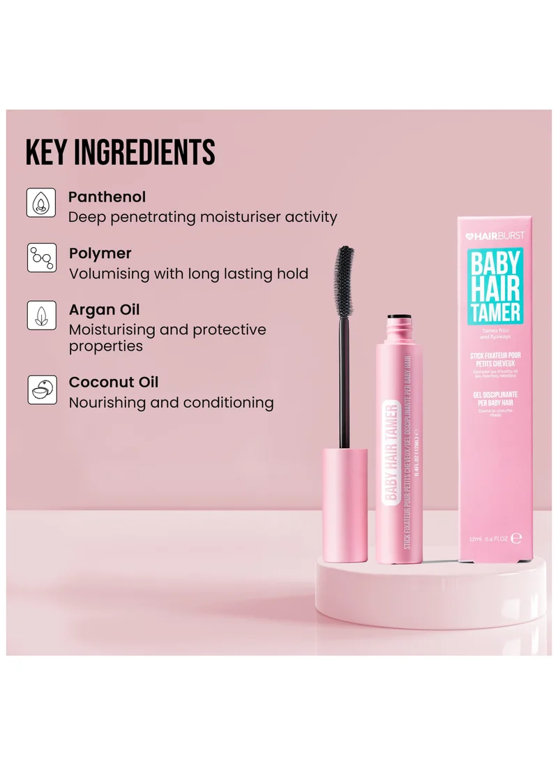 هيربرست Baby Hair Tamer Stick — Instant Smoothing & Finishing Baby Hair Flyaway Tamer, Non-Greasy Hair Frizz Control Brush with Nourishing Coconut & Argan Oils, Vegan & Cruelty-Free