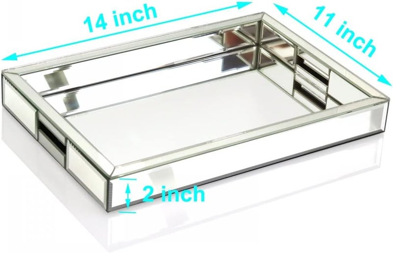 qmdecor Rectangle Silver Mirror Decorative Tray Size 11” Length x 14” Width x 2” Height, Mirrored Vanity Organizer with Hand, Markup Perfume Jewelry Tray for Bathroom Bedroom Dresser Coffee Table - Image 5