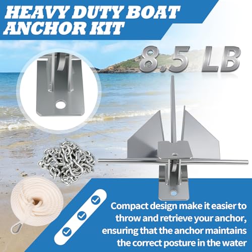 Jecoupoon 5lb 8.5 lb Heavy Duty Anchor Kit Portable Anchor with Anchor Chain and Anchor Rope Set Fit for Different Type Boats (8.5 lbs) - Image 2